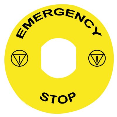 Označena legenda promjera 90 za zaustavljanje u slučaju nužde EMERGENCY STOP, logo ISO13850