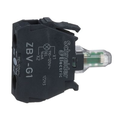 Blok bijele lampice za glavu promjera 22, ugrađeni LED, 110…120V, priključak vijčanim stezaljkama