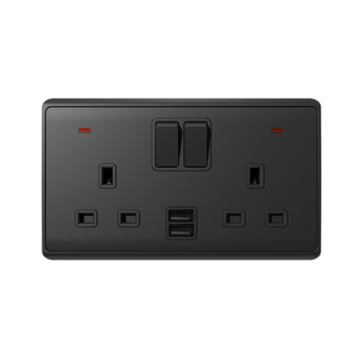 LONDON 2P DOUBLE SOCKET 2P  SWITCH NEON+USB AN