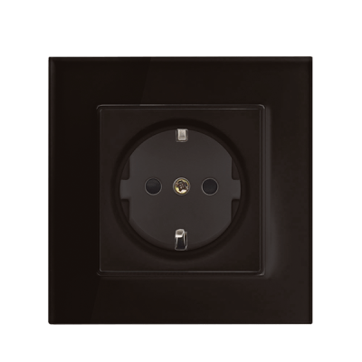 GERMAN TYPE SOCKET 16A GLASS FRAME BLACK+C. BOX