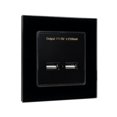 DOUBLE USB SOCKET GLASS FRAME BLACK