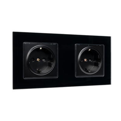 GERMAN TYPE DOUBLE SOCKET 16A GLASS FRAME BLACK