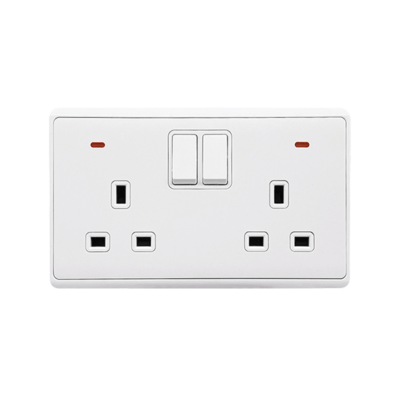 LONDON DOUBLE SOCKET WITH 1P BUTTON SWITCH NEON WH