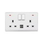 LONDON DOUBLE SOCKET 2P BUTTON SWITCH NEON+USB WH
