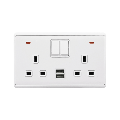 LONDON 2P DOUBLE SOCKET 2P  SWITCH NEON+USB WH