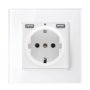 GERMAN TYPE SOCKET 16A 2XUSB GLASS FRAME WH+C. BOX