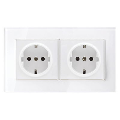 GERMAN DOUBLE SOCKET 16A GLASS FRAME WHITE+C. BOX