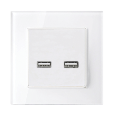DOUBLE USB SOCKET GLASS FRAME WHITE