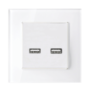 DOUBLE USB SOCKET GLASS FRAME WHITE