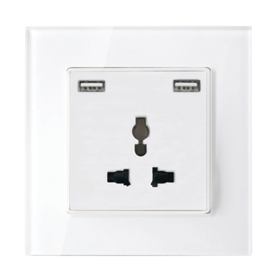 MULTI-FUNCT. SOCKET 16A WITH 2XUSB GLASS FRAME WH