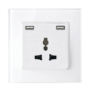 MULTI-FUNCT. SOCKET 16A WITH 2XUSB GLASS FRAME WH