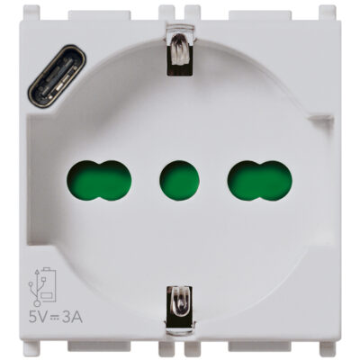 Utikač 2P+T 16A univerzalni + USB C Silver