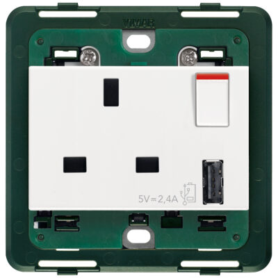 Utikač 2P+T 13A BS+int.crveno+USB A bijelo