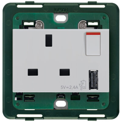 Utikač 2P+T 13A BS+int. crveno+USB A Silver