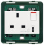 Utikač 2P+T 13A BS+int. crvena+USB C bijela