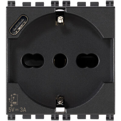Utikač 2P+T 16A univerzalni + USB C sivi