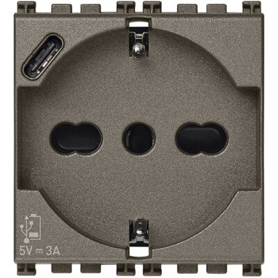 Utikač 2P+T 16A univerzalni + USB C Metal