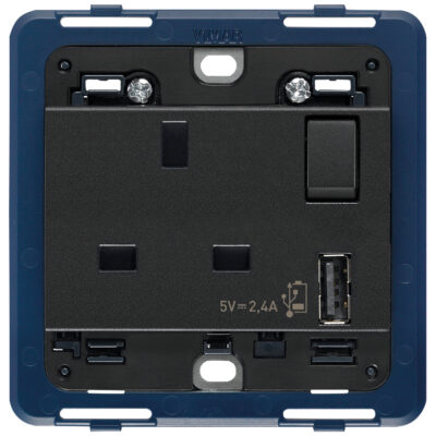 Utikač 2P+T 13A BS+int. crvena+USB A siva