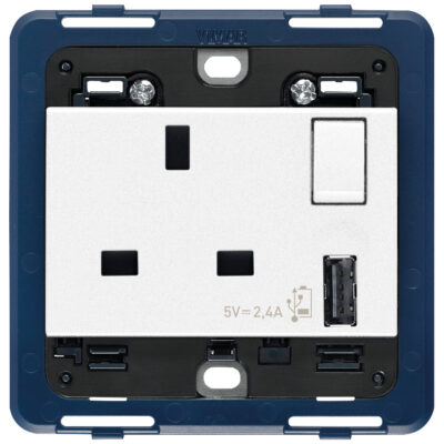 Utikač 2P+T 13A BS+suz. crvena+USB A bijela