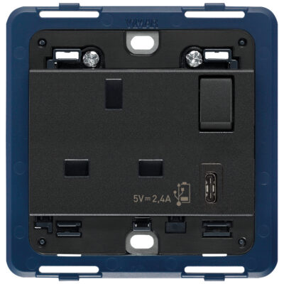 Utikač 2P+T 13A BS+siva boja+USB C siva