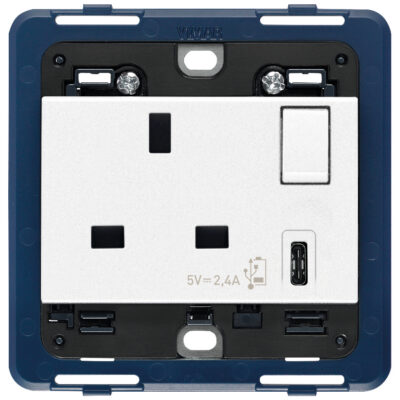Utikač 2P+T 13A BS+int. crveni+USB A bijeli