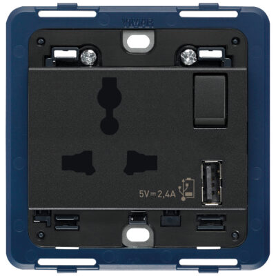 Utičnica SICURY2P+T13A multipleks+int.r+USB siva