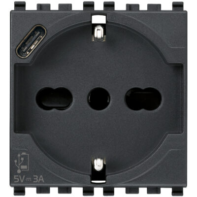 Utikač 2P+T 16A univerzalni + USB C sivi