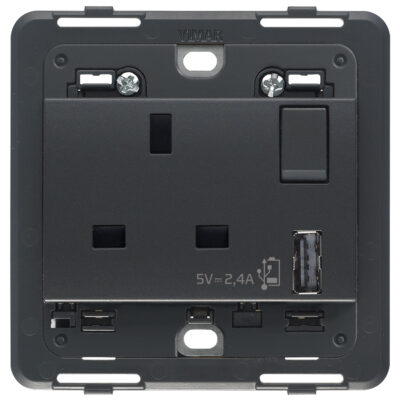 Utikač 2P+T 13A BS + ugradbeni + USB A sivi