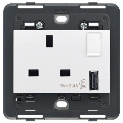 Utikač 2P+T 13A BS + int. + USB A bijela