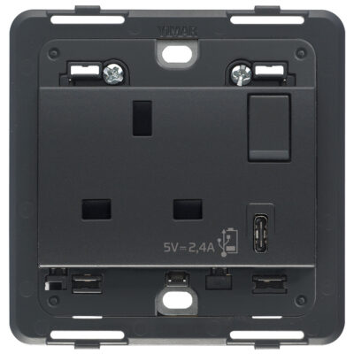 Utikač 2P+T 13A BS + int. + USB C sivi