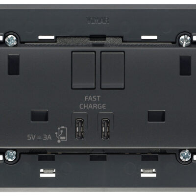 2 utičnice 2P+T 13A BS +int +USB C+C siva