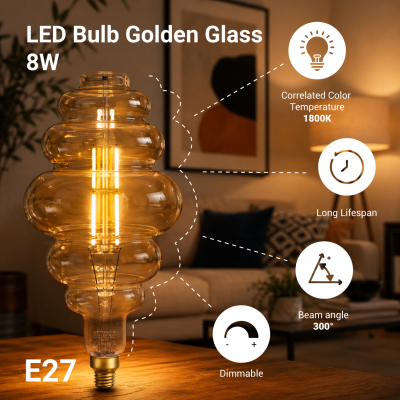 LED BULB BD200 8W 810LM 1800K AC220-240V E27 GOLDEN GLASS DIMMABLE