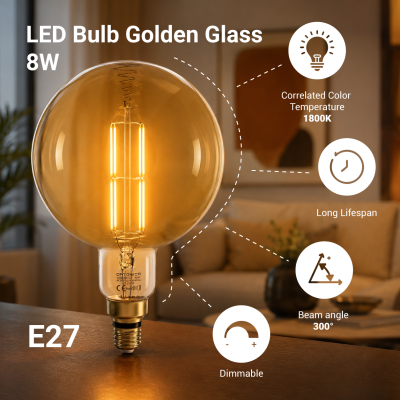 LED BULB G200 8W 810LM 1800K AC220-240V E27 GOLDEN GLASS DIMMABLE
