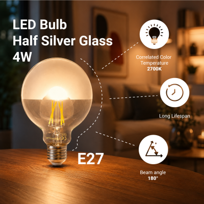 LED BULB G95 4W 400LM 2700K E27 175-265V HALF SILVER GLASS