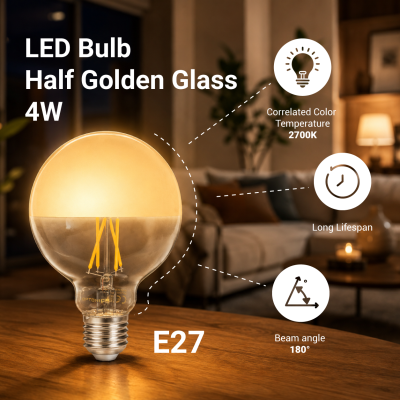 LED BULB G95 4W 400LM 2700K E27 175-265V HALF GOLDEN GLASS
