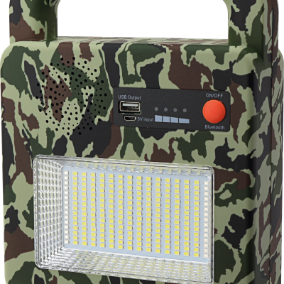 SOLAR BLUETOOTH SPEAKER+LAMP 3.7V 6AH, 3W 400LM IP44 – CAMOUFLAGE