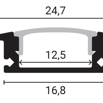 ALUMINIUM PROFILE FOR LED STRIP GRAY 6 mm L=1m – BUILT-IN