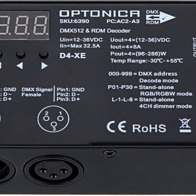 DMX512 DECODER 12-36VDC 8A*4CH MAX32A 384W/768W/1152W(12V/24V/36V)
