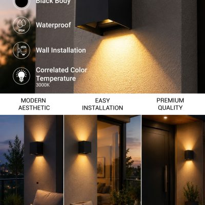 LED WALL LIGHT EPISTAR AC220-240V 6W IP54 660LM BLACK BODY 3000K