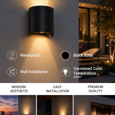 LED WALL LIGHT EPISTAR AC220-240V 6W IP54 660LM BLACK BODY 4000K