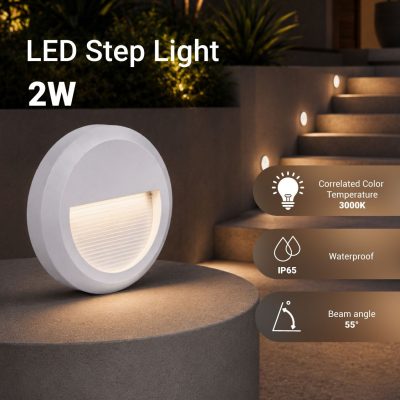 LED STEP LIGHT ROUND WHITE 2W 3000K AC220-240V IP