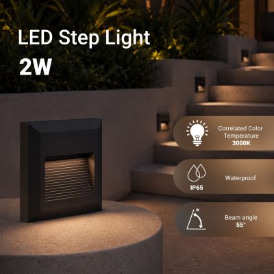 LED STEP LIGHT SQUARE BLACK 2W 3000K  AC220-240V IP