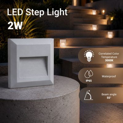 LED STEP LIGHT SQUARE WHITE 2W 3000K AC220-240V IP