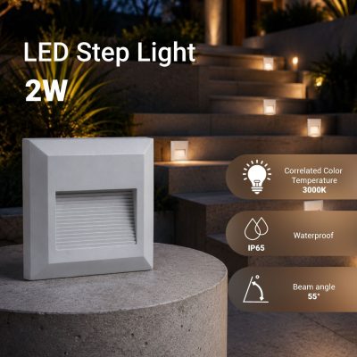 LED STEP LIGHT SQUARE GREY 2W 3000K AC220-240V IP