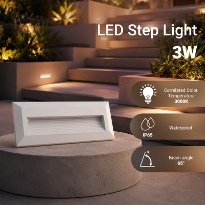 LED STEP LIGHT RECTANGULAR WHITE 3W 3000K 100LM AC220-240V IP