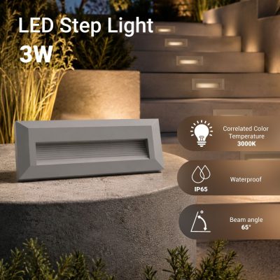 LED STEP LIGHT RECTANGULAR GREY 3W 3000K 100LM AC220-240V IP