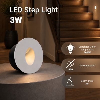 LED STEP LIGHT ROUND WHITE 3W 4200K 120LM AC220-240V IP