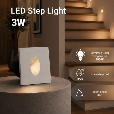 LED STEP LIGHT SQUARE WHITE 3W 3000K 120LM AC220-240V IP