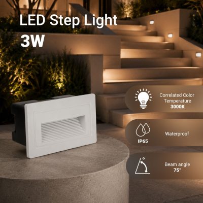 LED STEP LIGHT SQUARE WHITE 3W 180LM 3000K AC220-240V IP