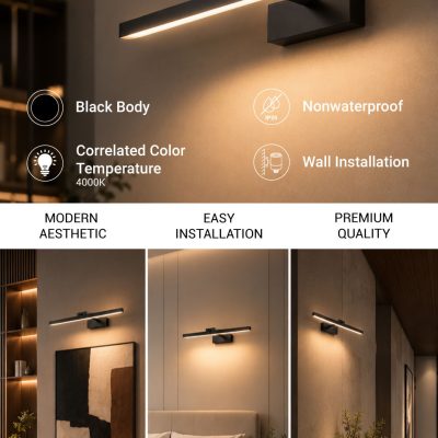 LED MIRROR/WALL LIGHT 14W 910LM 220V 4000K BLACK BODY